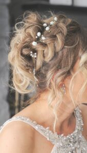 Side view of an up do on a bride, Bridal Hair | Perth Mobile wedding hair stylist Perth